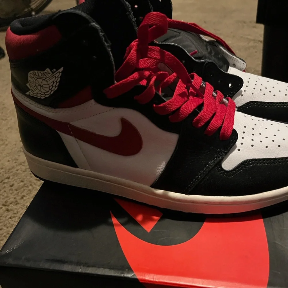 Jordan High-Top Sneakers in Black, White & Red